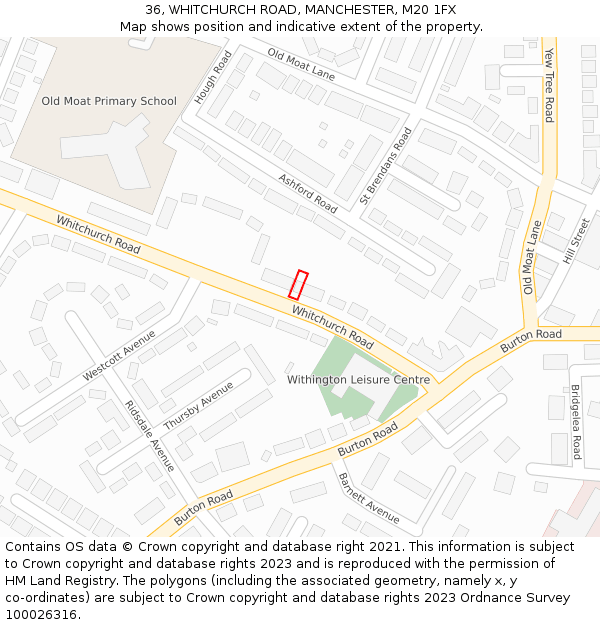 36, WHITCHURCH ROAD, MANCHESTER, M20 1FX: Location map and indicative extent of plot
