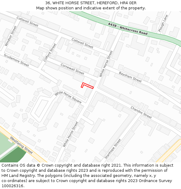 36, WHITE HORSE STREET, HEREFORD, HR4 0ER: Location map and indicative extent of plot