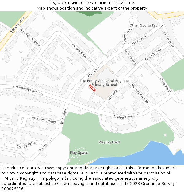 36, WICK LANE, CHRISTCHURCH, BH23 1HX: Location map and indicative extent of plot