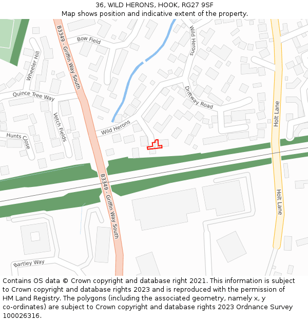 36, WILD HERONS, HOOK, RG27 9SF: Location map and indicative extent of plot