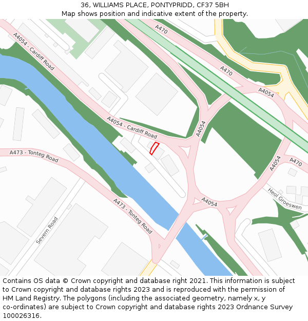 36, WILLIAMS PLACE, PONTYPRIDD, CF37 5BH: Location map and indicative extent of plot