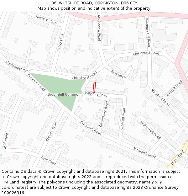 36, WILTSHIRE ROAD, ORPINGTON, BR6 0EY: Location map and indicative extent of plot