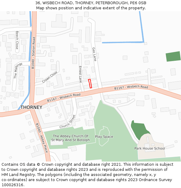 36, WISBECH ROAD, THORNEY, PETERBOROUGH, PE6 0SB: Location map and indicative extent of plot
