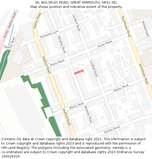 36, WOLSELEY ROAD, GREAT YARMOUTH, NR31 0EL: Location map and indicative extent of plot