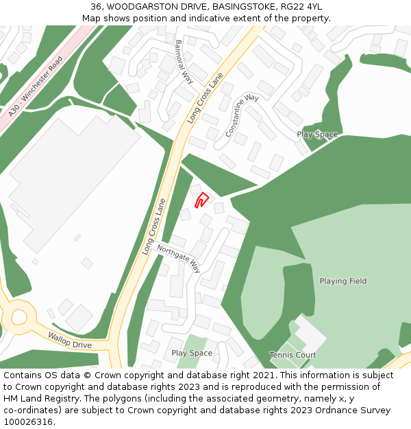 36, WOODGARSTON DRIVE, BASINGSTOKE, RG22 4YL: Location map and indicative extent of plot