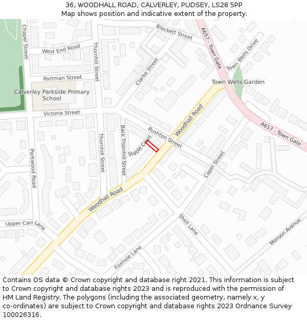 36, WOODHALL ROAD, CALVERLEY, PUDSEY, LS28 5PP: Location map and indicative extent of plot