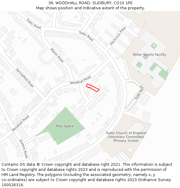 36, WOODHALL ROAD, SUDBURY, CO10 1PE: Location map and indicative extent of plot