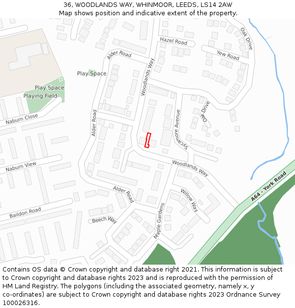 36, WOODLANDS WAY, WHINMOOR, LEEDS, LS14 2AW: Location map and indicative extent of plot