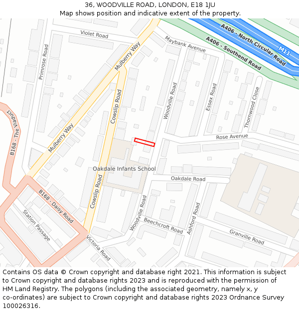 36, WOODVILLE ROAD, LONDON, E18 1JU: Location map and indicative extent of plot