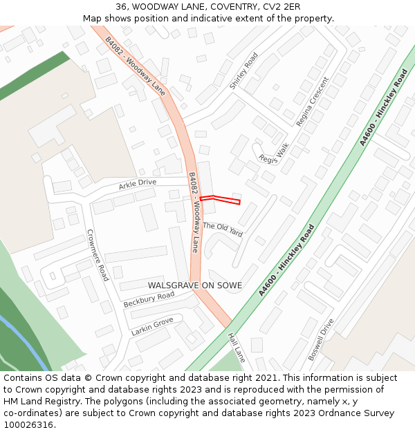 36, WOODWAY LANE, COVENTRY, CV2 2ER: Location map and indicative extent of plot