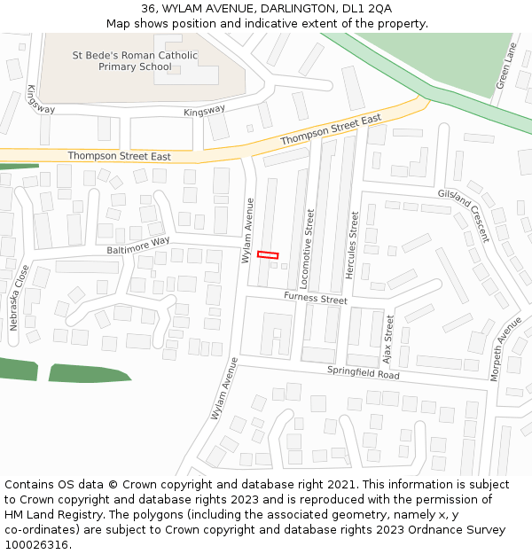 36, WYLAM AVENUE, DARLINGTON, DL1 2QA: Location map and indicative extent of plot