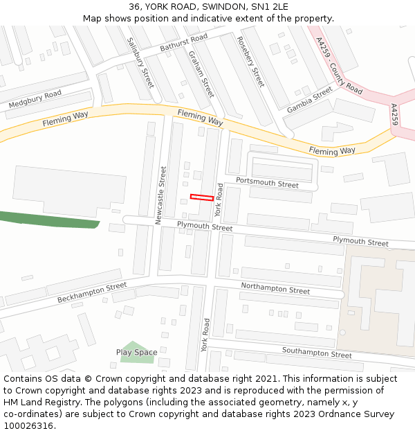 36, YORK ROAD, SWINDON, SN1 2LE: Location map and indicative extent of plot