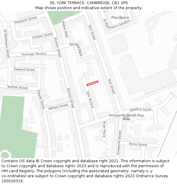 36, YORK TERRACE, CAMBRIDGE, CB1 2PR: Location map and indicative extent of plot