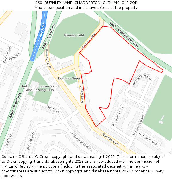 360, BURNLEY LANE, CHADDERTON, OLDHAM, OL1 2QP: Location map and indicative extent of plot