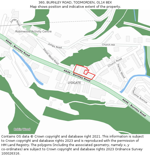 360, BURNLEY ROAD, TODMORDEN, OL14 8EX: Location map and indicative extent of plot