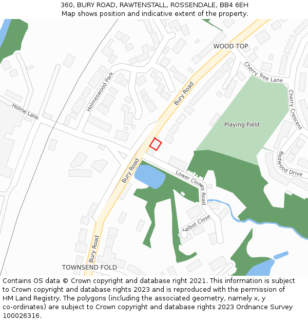 360, BURY ROAD, RAWTENSTALL, ROSSENDALE, BB4 6EH: Location map and indicative extent of plot