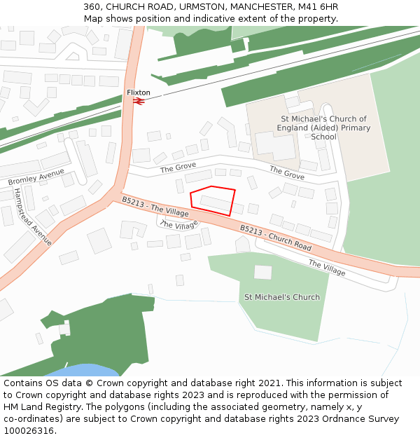 360, CHURCH ROAD, URMSTON, MANCHESTER, M41 6HR: Location map and indicative extent of plot