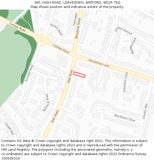 360, HIGH ROAD, LEAVESDEN, WATFORD, WD25 7EQ: Location map and indicative extent of plot