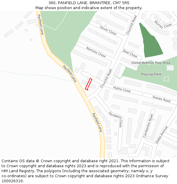 360, PANFIELD LANE, BRAINTREE, CM7 5RS: Location map and indicative extent of plot