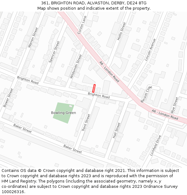 361, BRIGHTON ROAD, ALVASTON, DERBY, DE24 8TG: Location map and indicative extent of plot