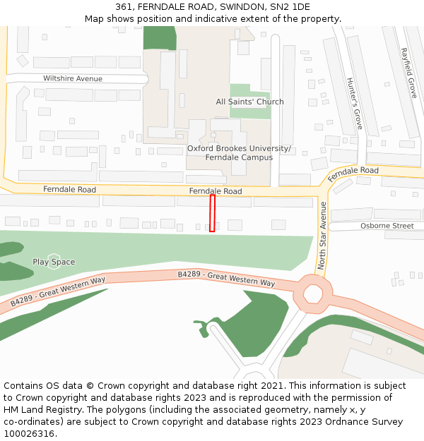 361, FERNDALE ROAD, SWINDON, SN2 1DE: Location map and indicative extent of plot