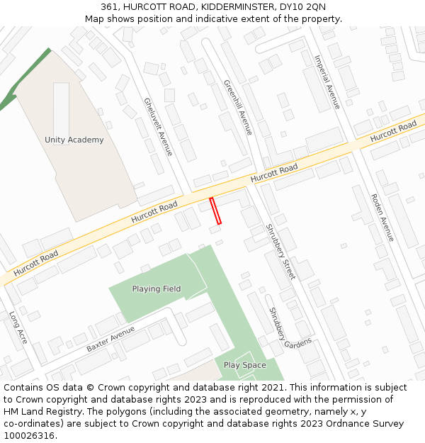 361, HURCOTT ROAD, KIDDERMINSTER, DY10 2QN: Location map and indicative extent of plot