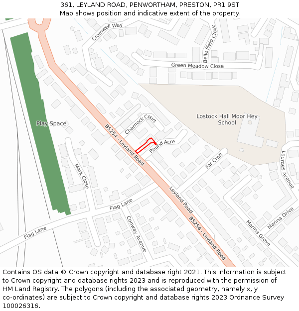 361, LEYLAND ROAD, PENWORTHAM, PRESTON, PR1 9ST: Location map and indicative extent of plot