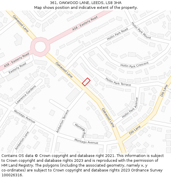 361, OAKWOOD LANE, LEEDS, LS8 3HA: Location map and indicative extent of plot