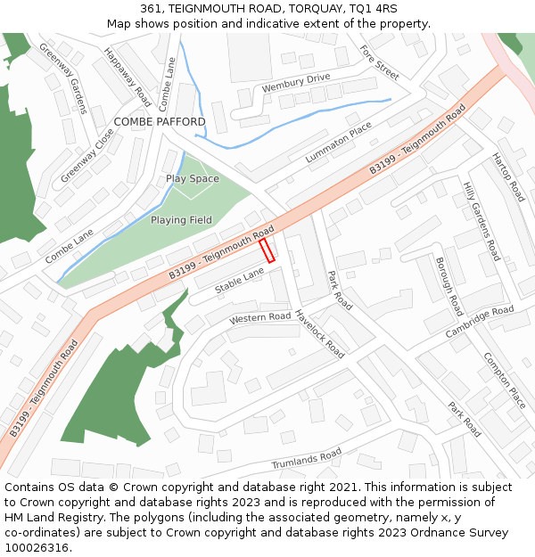 361, TEIGNMOUTH ROAD, TORQUAY, TQ1 4RS: Location map and indicative extent of plot