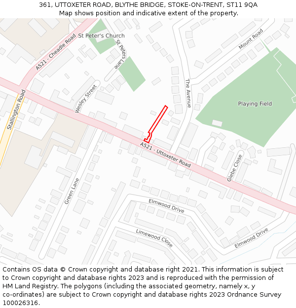 361, UTTOXETER ROAD, BLYTHE BRIDGE, STOKE-ON-TRENT, ST11 9QA: Location map and indicative extent of plot