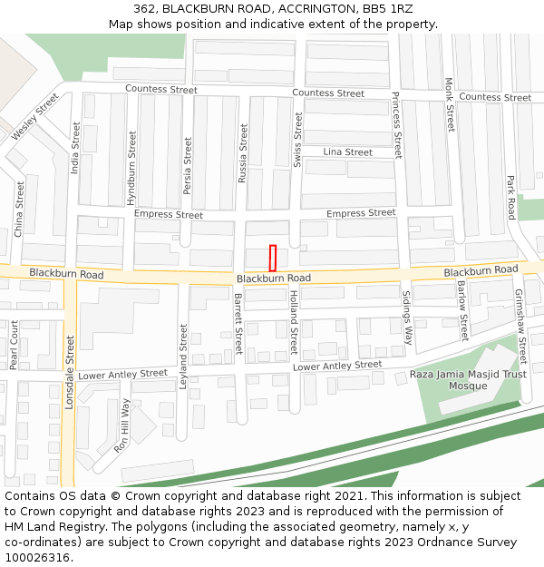 362, BLACKBURN ROAD, ACCRINGTON, BB5 1RZ: Location map and indicative extent of plot