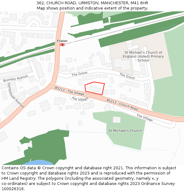 362, CHURCH ROAD, URMSTON, MANCHESTER, M41 6HR: Location map and indicative extent of plot