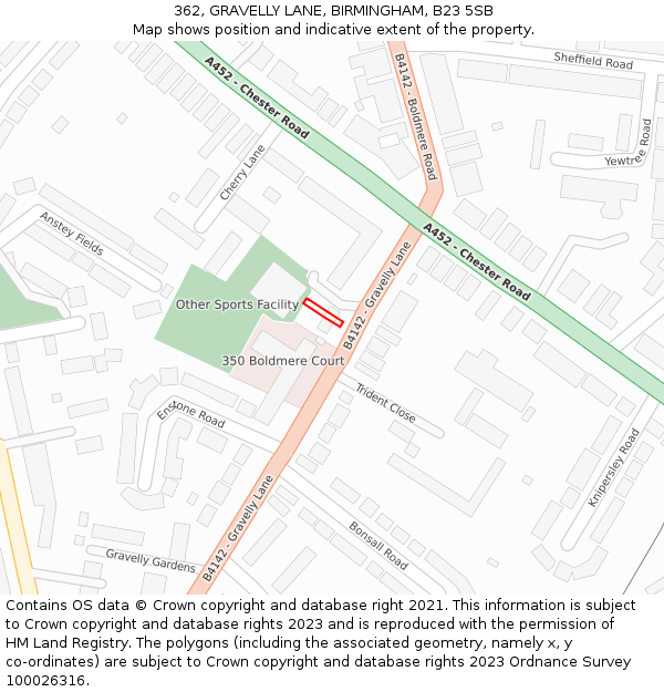 362, GRAVELLY LANE, BIRMINGHAM, B23 5SB: Location map and indicative extent of plot