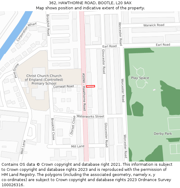 362, HAWTHORNE ROAD, BOOTLE, L20 9AX: Location map and indicative extent of plot