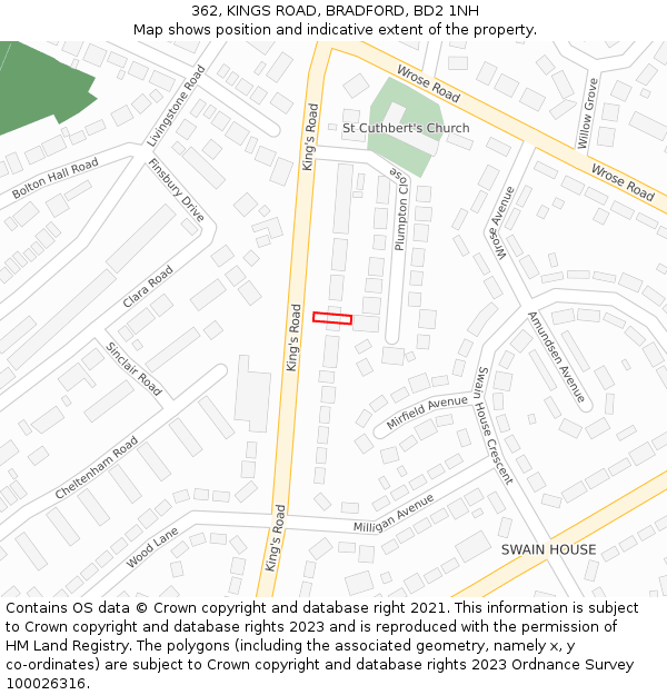 362, KINGS ROAD, BRADFORD, BD2 1NH: Location map and indicative extent of plot