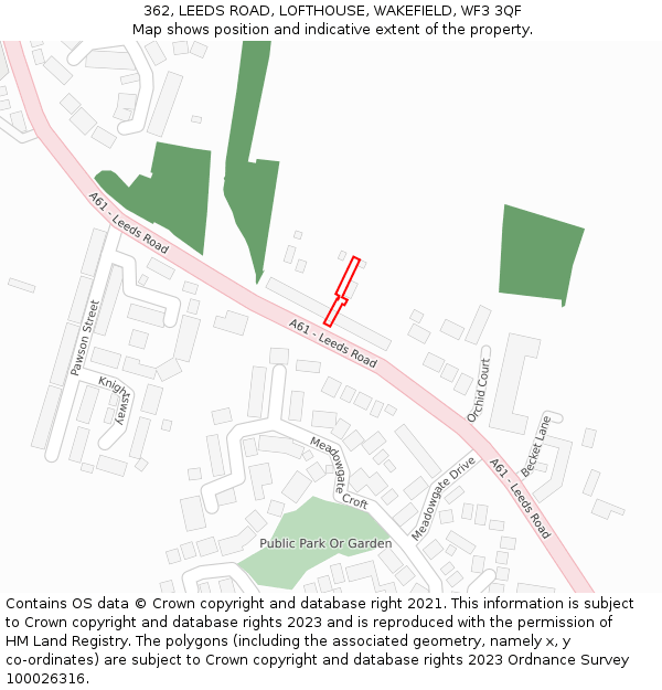 362, LEEDS ROAD, LOFTHOUSE, WAKEFIELD, WF3 3QF: Location map and indicative extent of plot