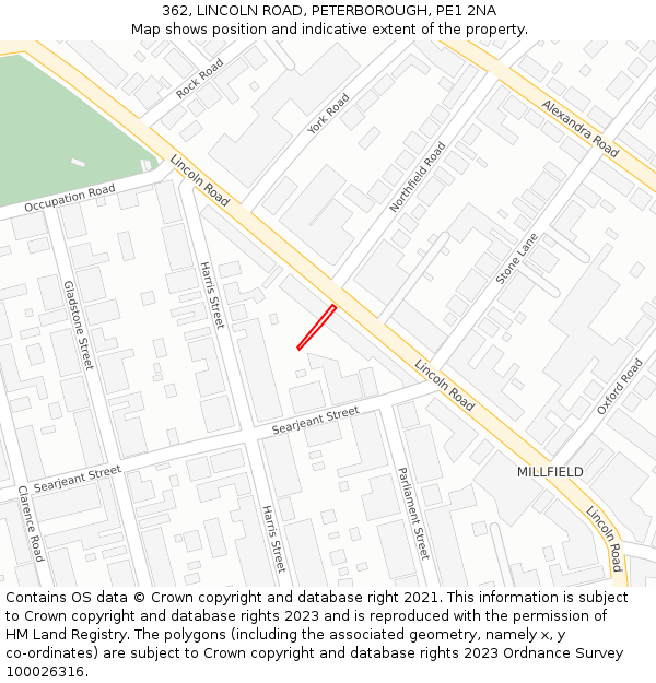 362, LINCOLN ROAD, PETERBOROUGH, PE1 2NA: Location map and indicative extent of plot