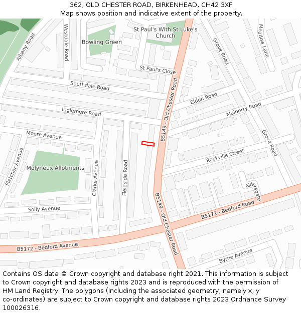 362, OLD CHESTER ROAD, BIRKENHEAD, CH42 3XF: Location map and indicative extent of plot