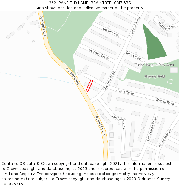 362, PANFIELD LANE, BRAINTREE, CM7 5RS: Location map and indicative extent of plot