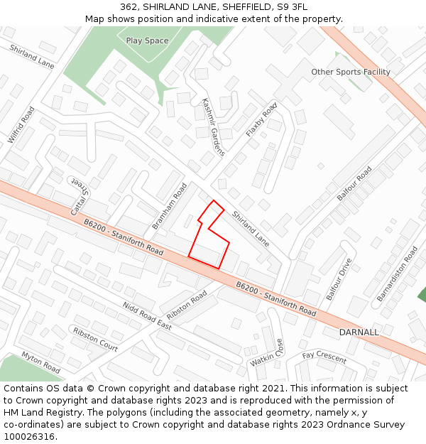 362, SHIRLAND LANE, SHEFFIELD, S9 3FL: Location map and indicative extent of plot