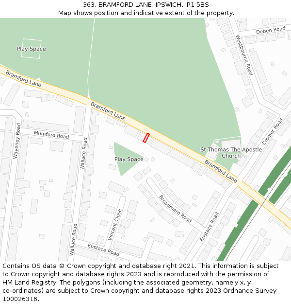 363, BRAMFORD LANE, IPSWICH, IP1 5BS: Location map and indicative extent of plot