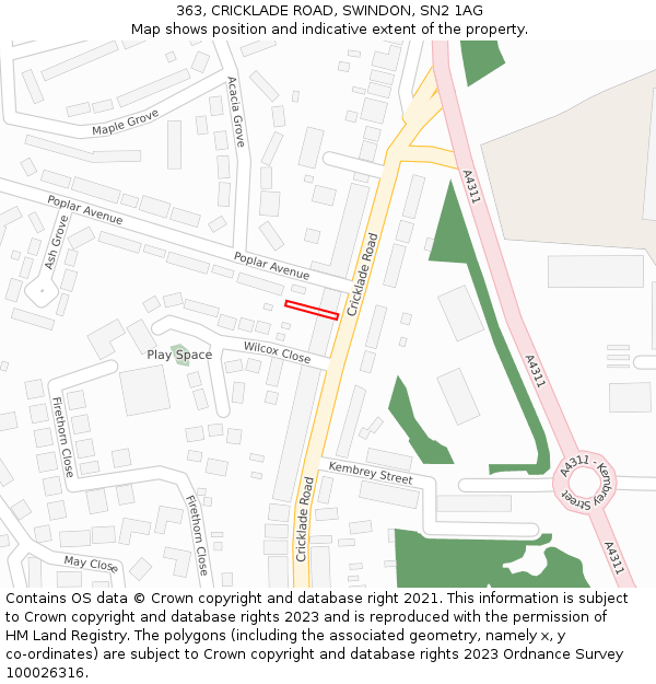 363, CRICKLADE ROAD, SWINDON, SN2 1AG: Location map and indicative extent of plot