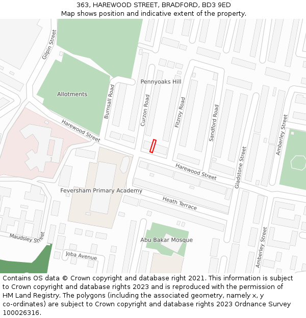363, HAREWOOD STREET, BRADFORD, BD3 9ED: Location map and indicative extent of plot