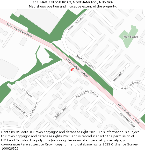 363, HARLESTONE ROAD, NORTHAMPTON, NN5 6PA: Location map and indicative extent of plot