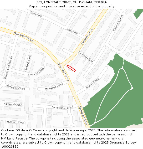 363, LONSDALE DRIVE, GILLINGHAM, ME8 9LA: Location map and indicative extent of plot