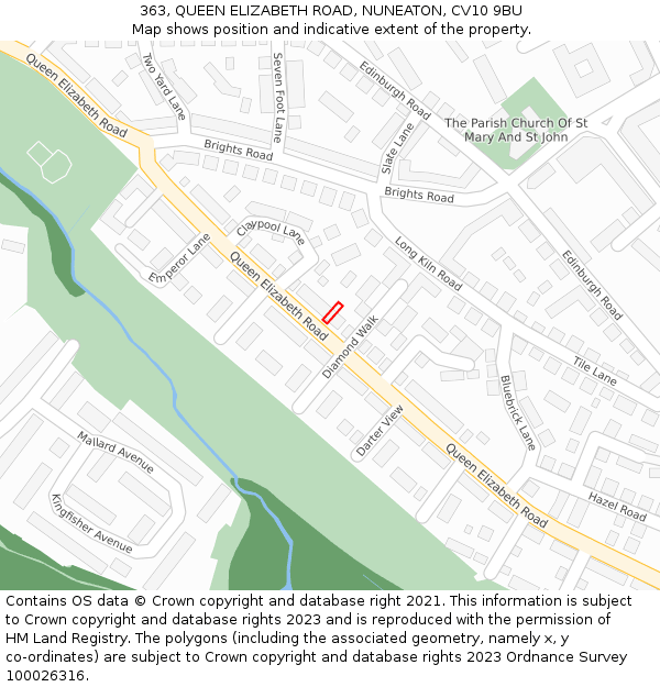 363, QUEEN ELIZABETH ROAD, NUNEATON, CV10 9BU: Location map and indicative extent of plot