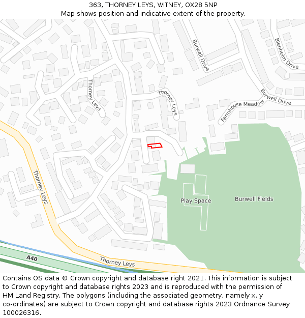 363, THORNEY LEYS, WITNEY, OX28 5NP: Location map and indicative extent of plot