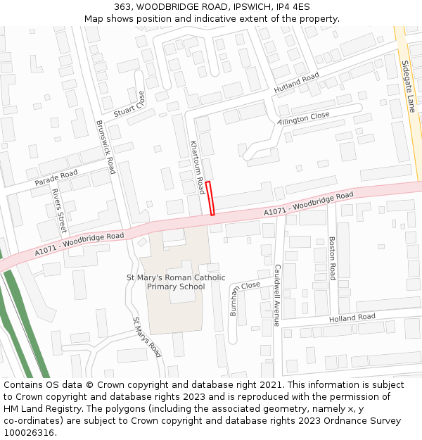 363, WOODBRIDGE ROAD, IPSWICH, IP4 4ES: Location map and indicative extent of plot