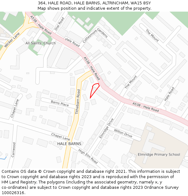364, HALE ROAD, HALE BARNS, ALTRINCHAM, WA15 8SY: Location map and indicative extent of plot