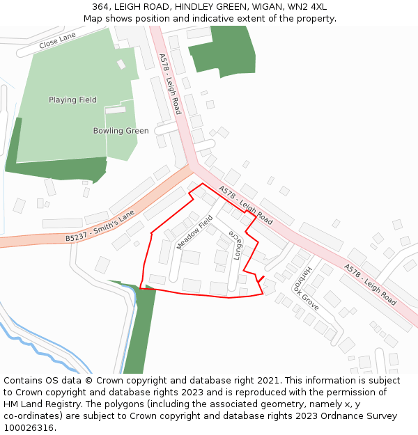 364, LEIGH ROAD, HINDLEY GREEN, WIGAN, WN2 4XL: Location map and indicative extent of plot